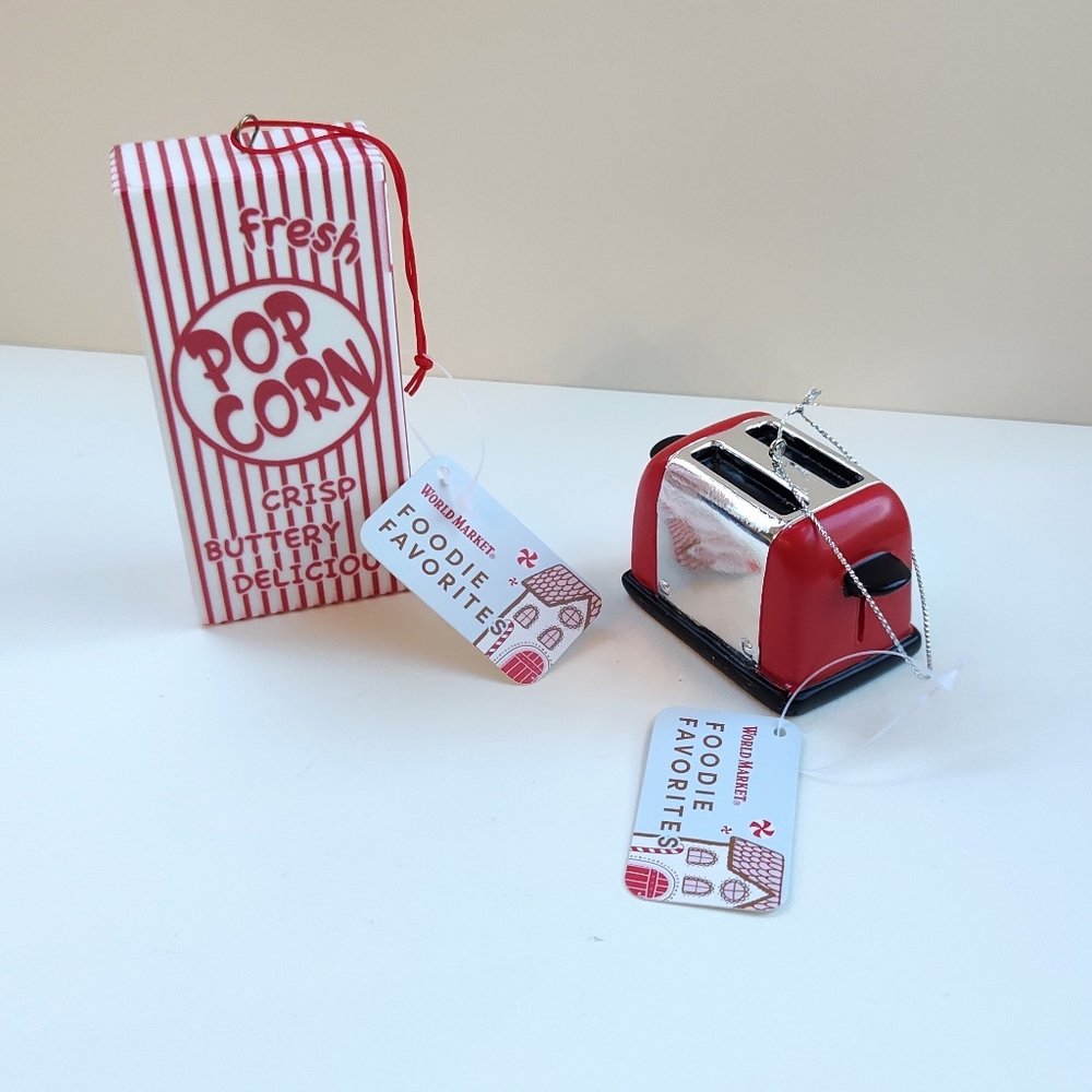 NWT Popcorn & Toaster Christmas Ornaments World Market Foodie Favorites